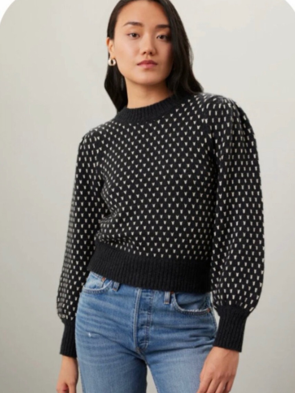 Marine Layer Black & White Crewneck Patterned Sweater